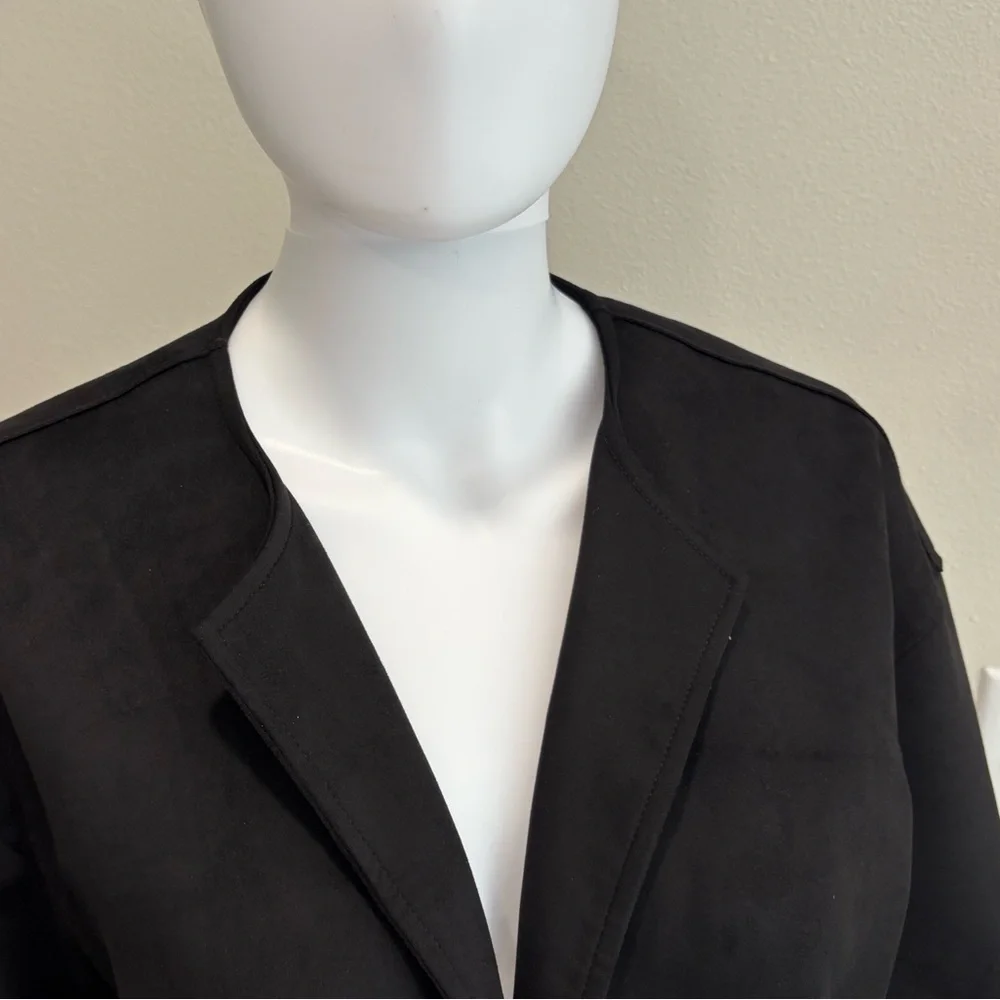 NWT Zara Black Faux Suede Oversized Open Jacket Womens Size XS Crochet Lace Trim